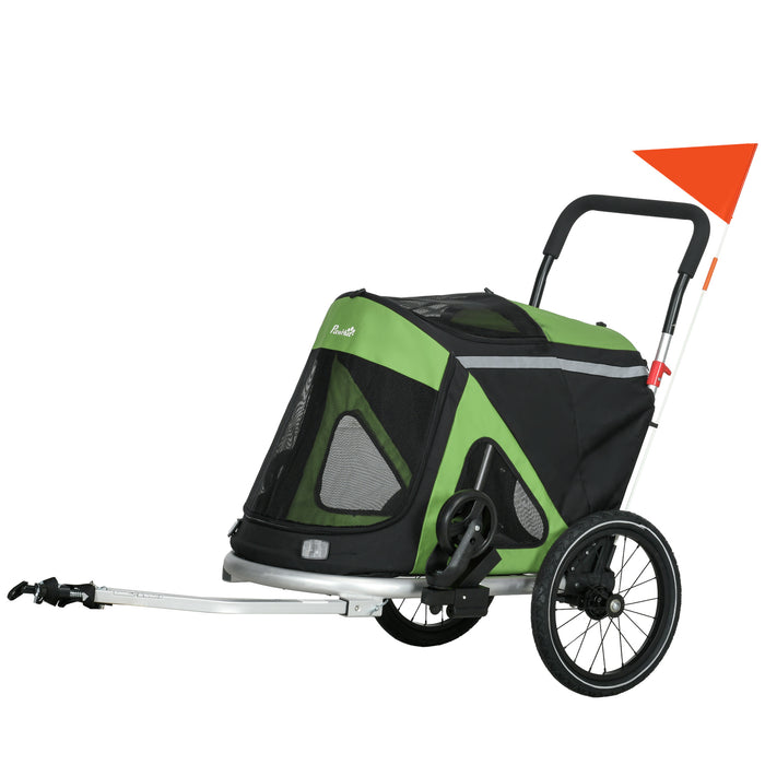 Foldable 2-in-1 Aluminium Dog Bike Trailer & Pet Stroller - Ideal for Medium-Sized Dogs, Green - Versatile Travel Solution for Pet Owners