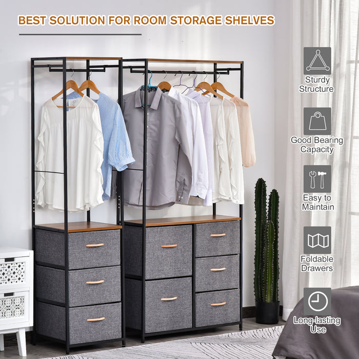 3-Drawer Chest with Coat Rack - Steel Frame & Black Brown Finish for Bedroom or Hallway - Space-Saving Organizational Furniture