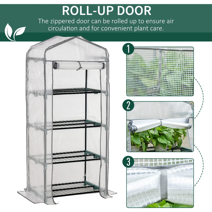 4-Tier Mini Greenhouse with Metal Frame - Portable Plant Growth Shelter with PE Cover, 160cm Height - Ideal for Small Gardens and Patios
