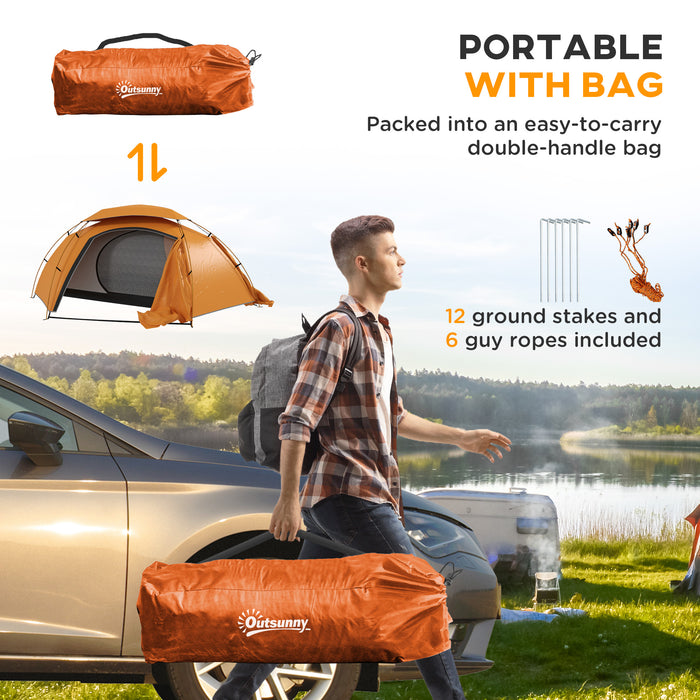 Lightweight Aluminum Frame Dome Camping Tent - 2000mm Waterproof with Removable Rainfly - Ideal for 1-2 Person Outdoor Adventures, Orange
