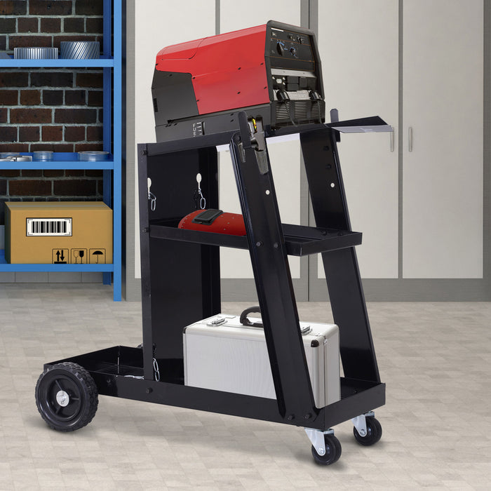 Welder Trolley Cart with Safety Chain - Durable Garage Cart for Gas Bottles, Equipped with Wheels - Black, Portable Organizer for Welding Professionals