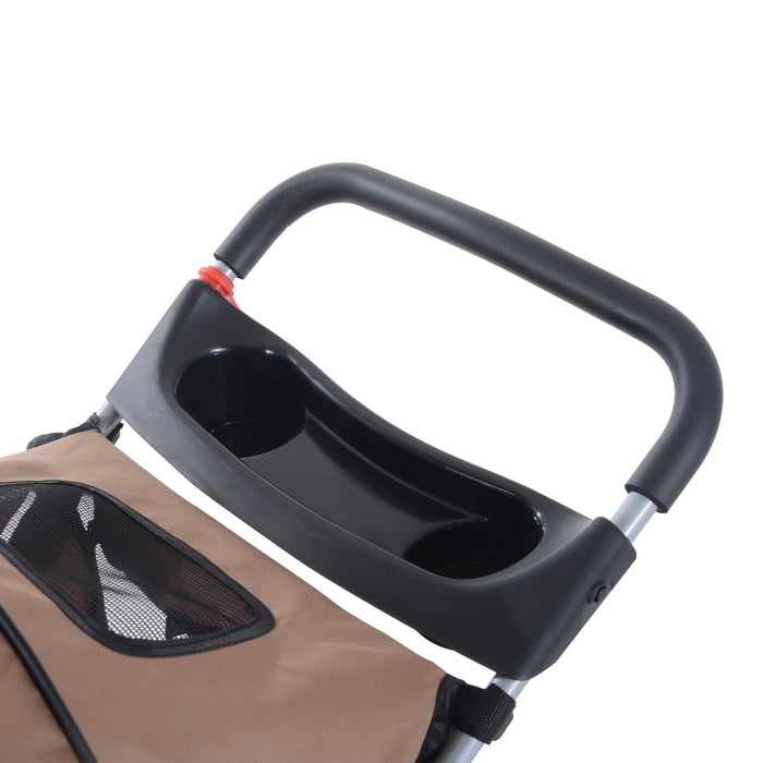 Pet Travel Stroller with Three Wheels - Convenient Dog Pushchair in Coffee Color - Ideal for Pet Transportation and Comfort on the Go