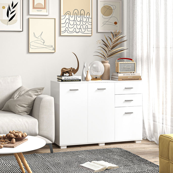 Modern White Sideboard - 2-Drawer, 3-Door Storage Cabinet with Adjustable Shelves - Versatile Organizer for Living Room, Dining Room