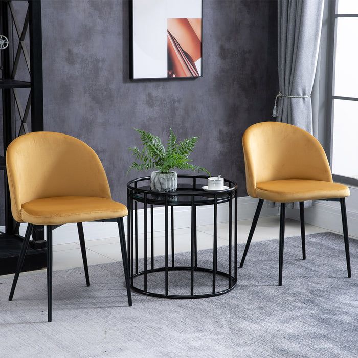 Contemporary Yellow Dining Chairs Set of 2 - Fabric Upholstered Seats with Comfortable Back Support - Ideal for Kitchen, Dining, and Office Spaces
