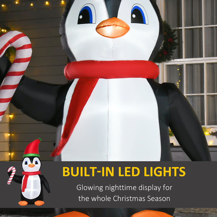 Inflatable 2.5m Christmas Penguin with Candy Cane - LED-Lit Blow-Up Yard Decor - Perfect for Holiday Outdoor Display