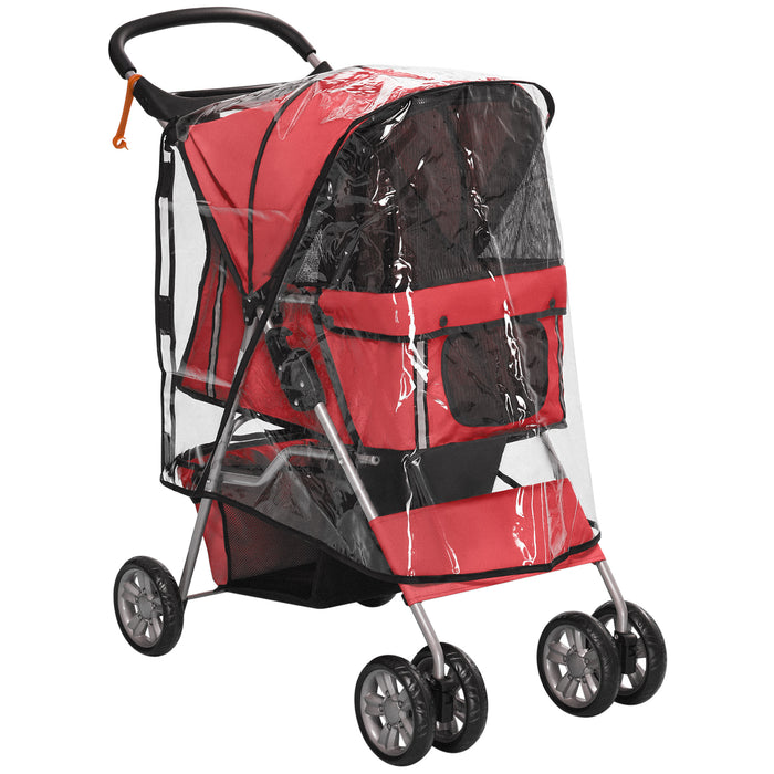 Folding Pet Stroller for Small Dogs - Weather-Resistant Canopy, Cup Holder, Undercarriage Storage - Safe Strolls with Reflective Safety Features in Red