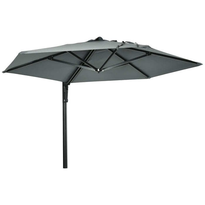 Hand-Push 180° Rotatable Outdoor Patio Umbrella - Wall Mounted Parasol with Adjustable Canopy for Porch, Deck, Garden, 250cm, Grey - Ideal for Residential and Commercial Spaces