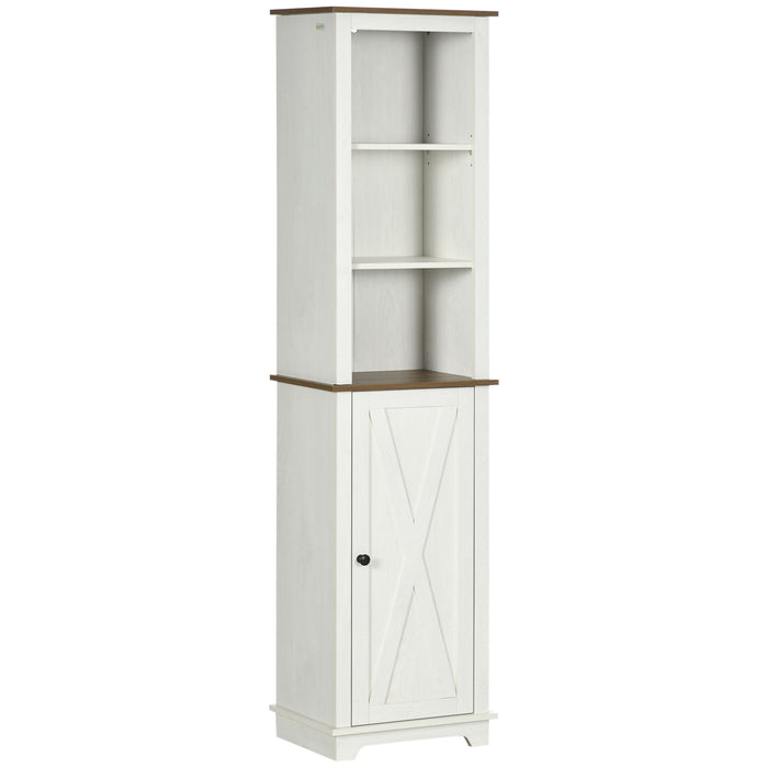 Tall Bathroom Storage Unit with Door - Adjustable Shelf Freestanding Cupboard, 39.5x30x160cm, Classic White - Ideal for Organizing Toiletries and Linens