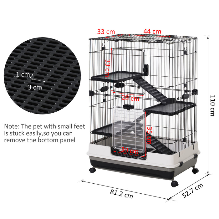 3-Tier Rolling Rabbit & Chinchilla Cage with Ramps - Sturdy Pet Hutch Play House, Platforms, & Easy Clean Tray - Ideal for Small Animals Comfort & Exercise