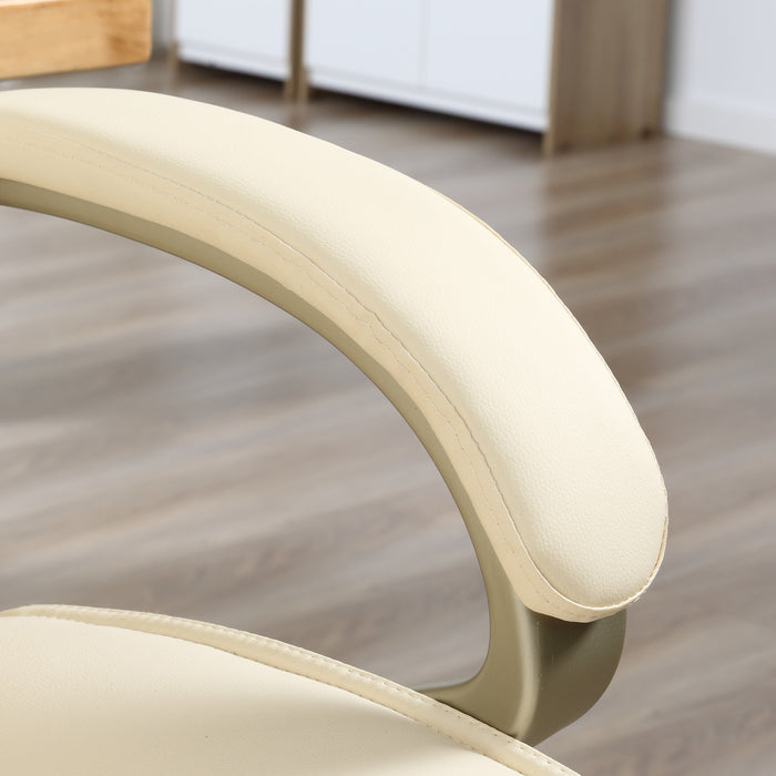 Ergonomic Faux Leather High-Back Office Chair - Adjustable Height, Rocking Feature, Computer Desk Seating in Cream White - Ideal for Home Office Comfort and Style