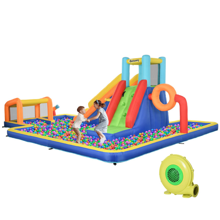6-in-1 Kids' Bouncy Castle - Slide, Pool, Climbing Wall, Water Cannon, Basketball Hoop & Football Goal - Outdoor Fun for Ages 3-8