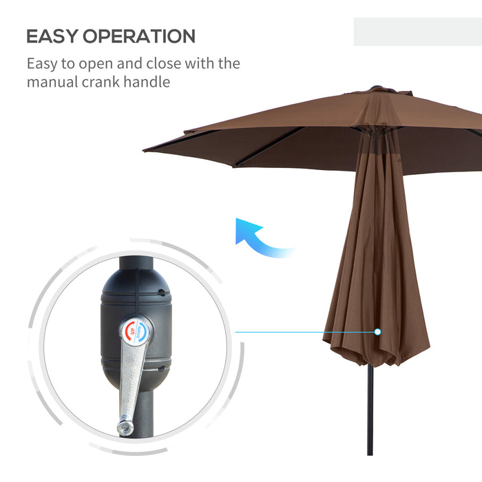 Round Steel Frame Market Umbrella - 3x2.45m Garden Parasol with Sunshade Canopy, Coffee Color - Ideal Outdoor Shade Solution for Patio Areas