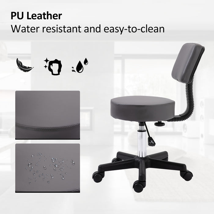 Swivel Salon Chair with Padded Seat - 5-Wheel Adjustable Height for Hairdressers, Tattoo Artists, and Spa Use - Rolling Comfort Cushion in Professional Grey