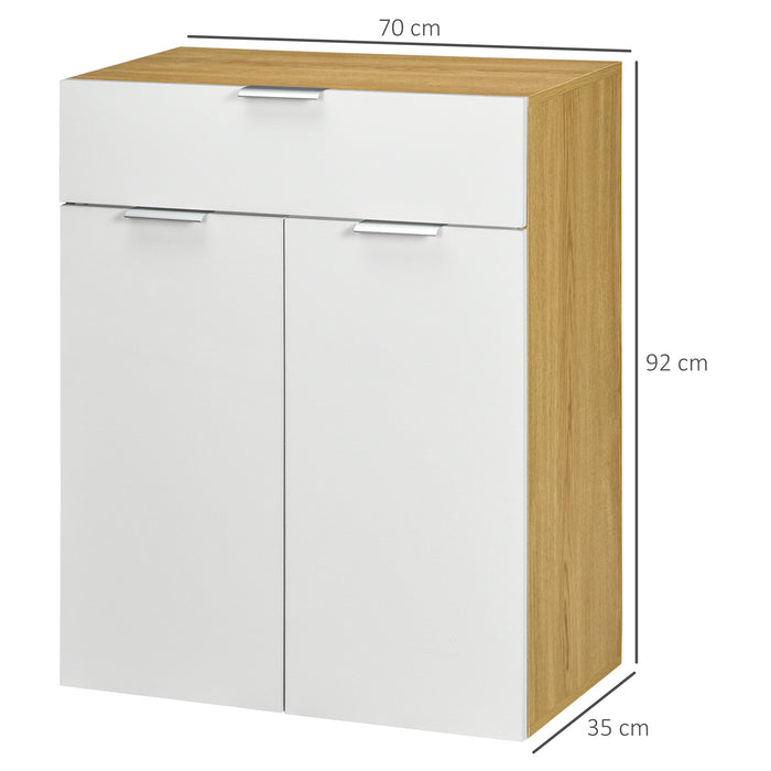 High Gloss White & Natural Sideboard - Sleek Storage Cabinet with Drawer, Door, and Adjustable Shelves - Ideal for Organizing Essentials in Style
