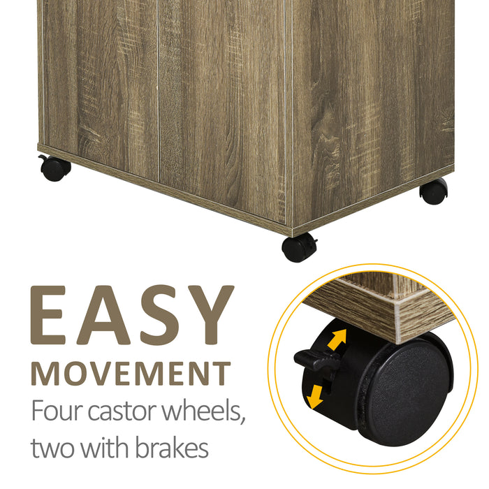 Utility Trolley Microwave Cart with Wheels - Ample Storage Sideboard, 2-Door Cabinet, and Bookshelf, 97x60.4x40.3 cm in Grey - Ideal for Kitchen Organization and Space Saving