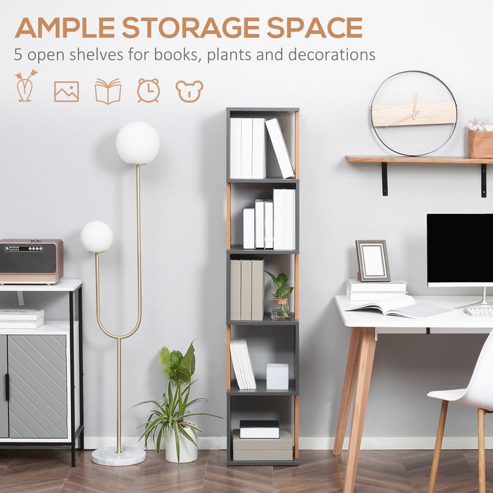 5-Tier Modern Bookcase - Freestanding Storage Shelving Unit, Dark Grey Finish - Ideal for Living Room, Home Office or Study Organization