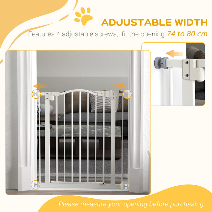Adjustable Metal Pet Gate 74-80cm - Safety Barrier with Auto-Close Feature, White - Ideal for Dogs & Indoor Use