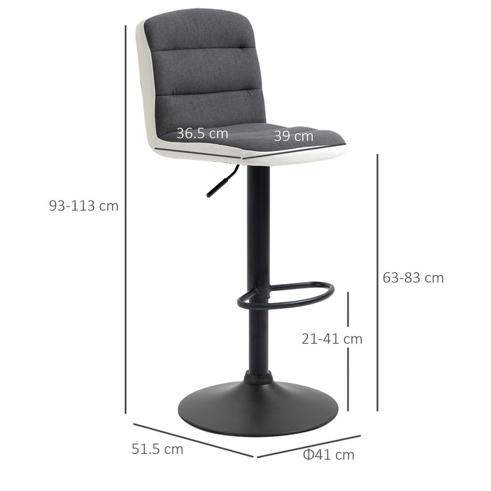 Armless Adjustable Bar Stool Set - Upholstered Swivel Seat, Adjustable Height, Dark Grey - Ideal for Home Bar or Kitchen Counter Seating