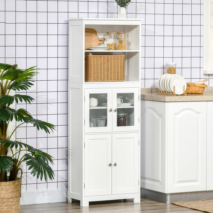 4-Door Freestanding Kitchen Cupboard - Elegant Storage Cabinet with Adjustable Shelf & Glass Doors - Ideal for Dining & Living Areas, Classic White Design