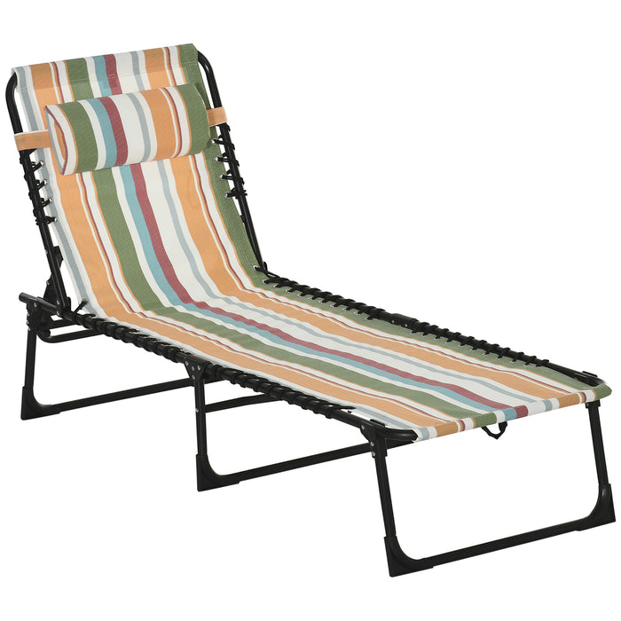 Beach Chaise Folding Sun Lounger - 4-Position Adjustable Garden Recliner Chair - Ideal for Camping, Hiking & Outdoor Relaxation