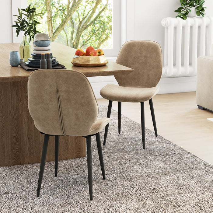Velvet Dining Chairs with Metal Legs - Set of 2 Light Brown Seats for Dining and Living Room - Elegant Comfort for Mealtime and Leisure