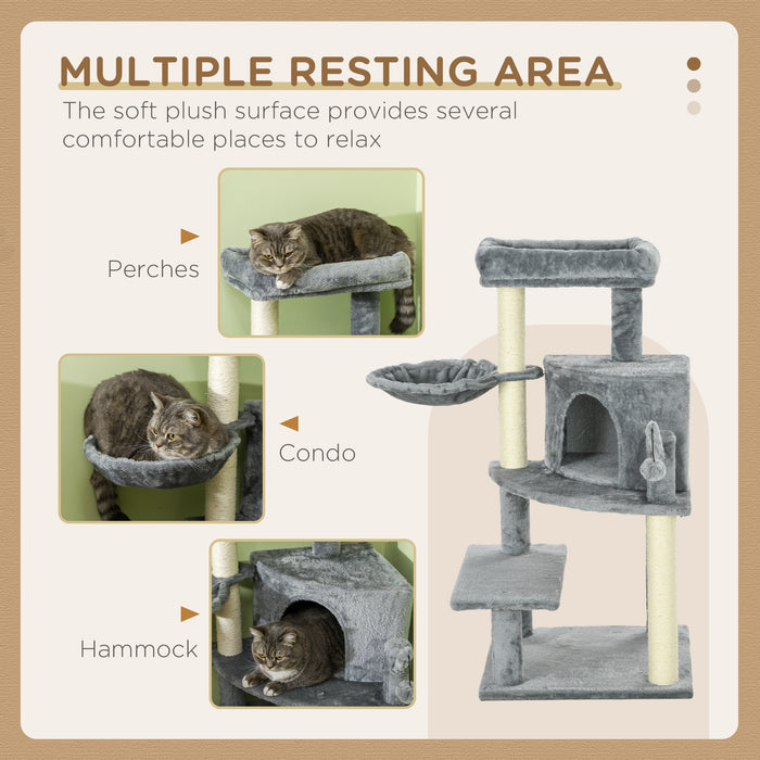 Sisal Cat Tree Tower 100cm - Sturdy Scratching Post with Plush Grey Finish - Ideal for Cat Climbing and Play
