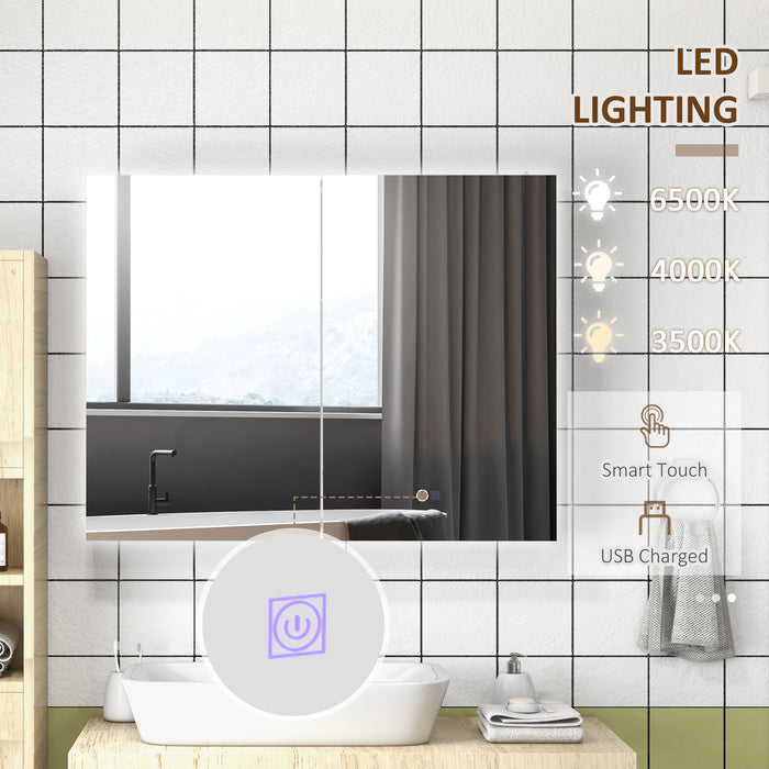 Bathroom Illuminated Mirror Cabinet - White Storage Cupboard with USB Charging & Adjustable Shelf - Ideal for Organizing & Enhancing Small Bath Spaces
