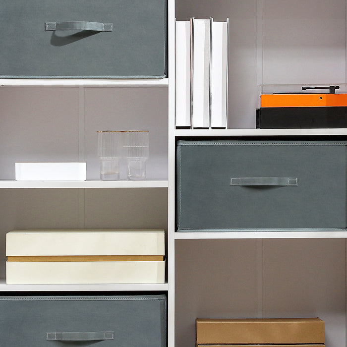 7-Cube Organizer with 3 Fabric Bins - Freestanding Storage Cabinet and Shelving Unit - Ideal for Home Office, Living Space, and Bedroom Clutter Control