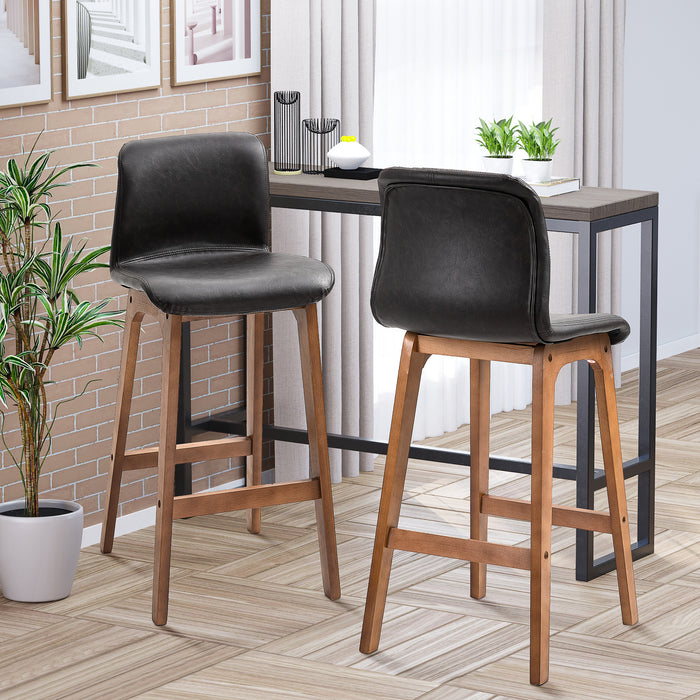 Modern Pair of PU Leather Bar Stools - Wooden Frame with Footrest, Home Bar and Dining Room Seating Solution - Elegant and Comfortable Entertaining Furniture