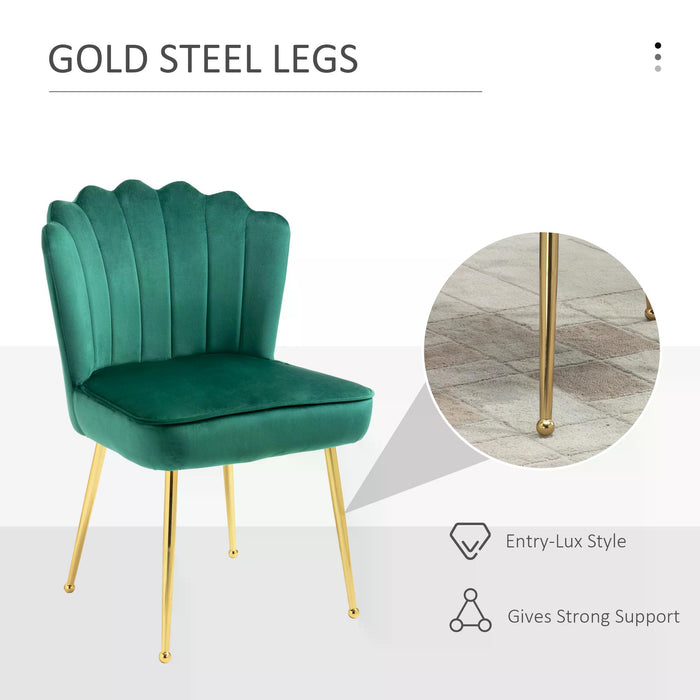 Velvet-Feel Luxe Accent Chair - Glamorous Vanity Makeup Seating with Metal Legs & Comfort Padding - Stylish Bedroom or Lounge Chair in Green