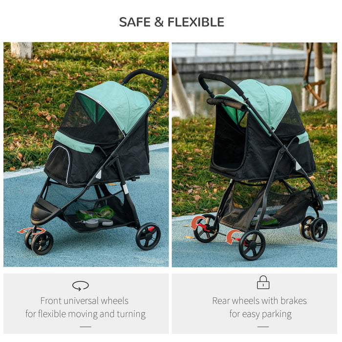 Foldable Canine Stroller with Weather Shield - Perfect for Extra Small & Small Dogs, Green - Outdoor Adventures for Puppy Comfort and Safety