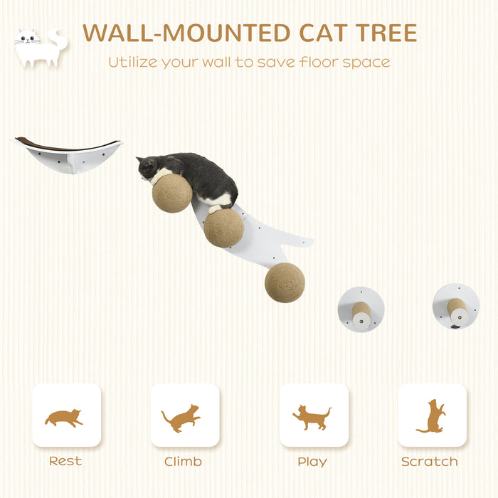 Cat-Shaped Wall Mounted Shelf Set - 4-Piece Cat Furniture with Scratching Posts and Hanging Balls - Ideal for Playful Felines and Space-Saving Pet Decor
