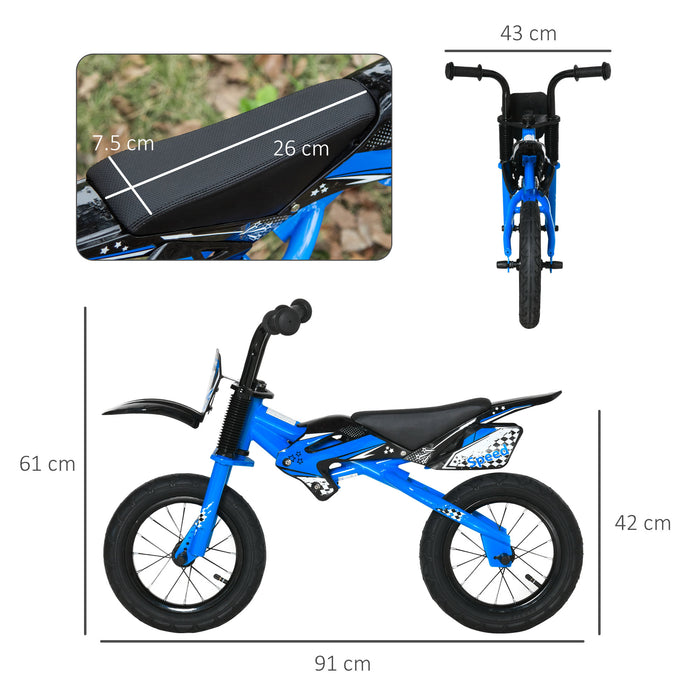Kids Balance Bike with No Pedals - Steel Frame Motorbike Design, Air-Filled Tires, Adjustable PU Seat - Training Bicycle for 3-6 Year Olds, Blue