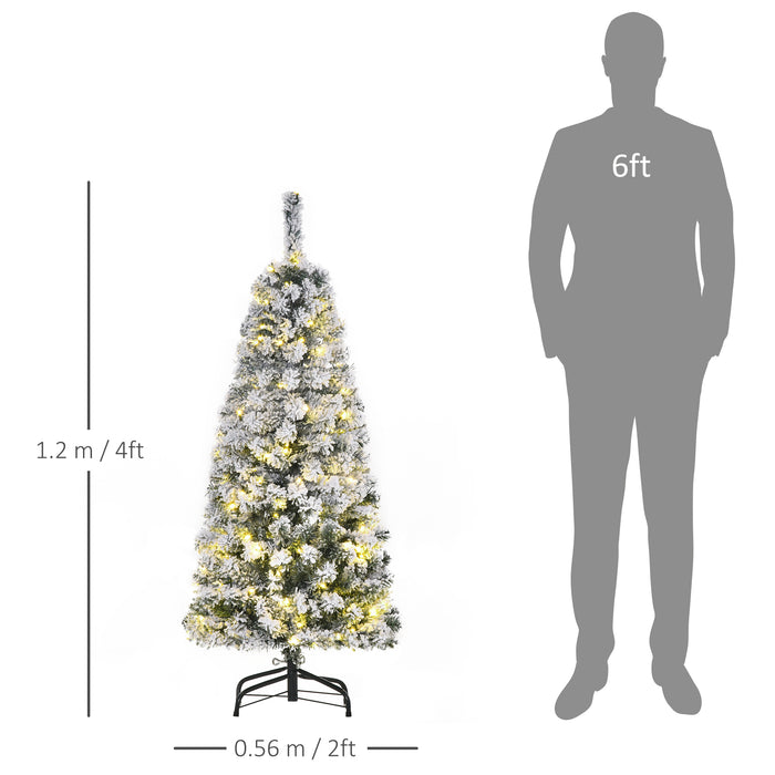 4ft Pre-Lit Snow Flocked Artificial Christmas Tree - Warm White LED Lights, Holiday Decor - Perfect for Festive Home Xmas Ambiance