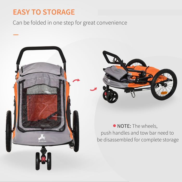 2-in-1 Dog Bicycle Trailer & Pet Stroller - Rotatable Wheel, Reflectors, Brake, Cup Holder, Water-Resistant - For Active Pet Owners and Outdoor Adventures