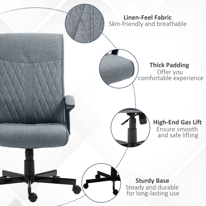 High-Back Linen Swivel Computer Chair - Adjustable Height & Tilt for Comfortable Seating - Perfect for Home Office, Bedroom & Study Spaces