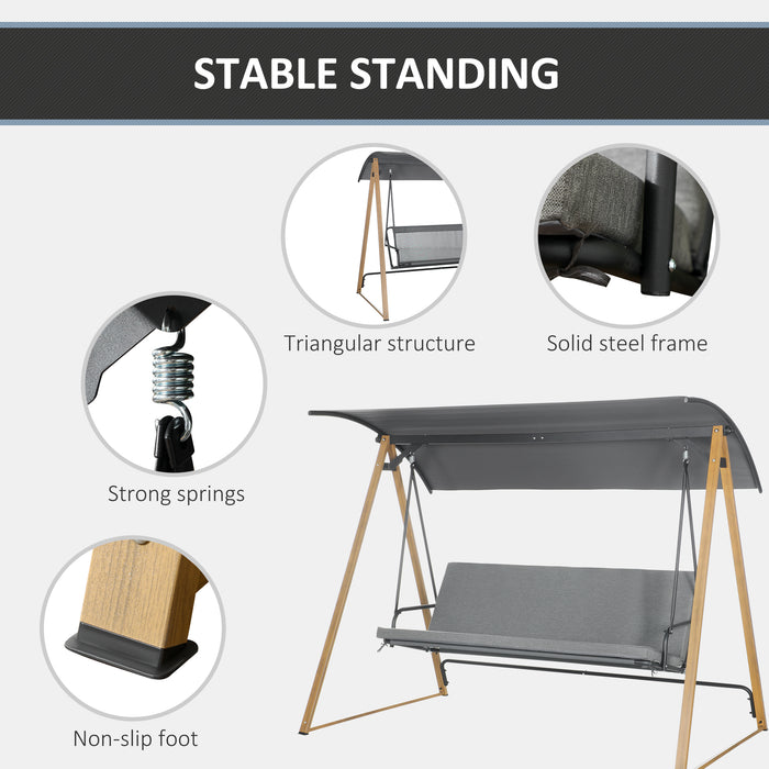 3 Seater Garden Swing Chair Bench - Adjustable Canopy, Cushioned Seating, Weather Resistant Steel Frame - Ideal for Patio, Yard Comfort and Relaxation