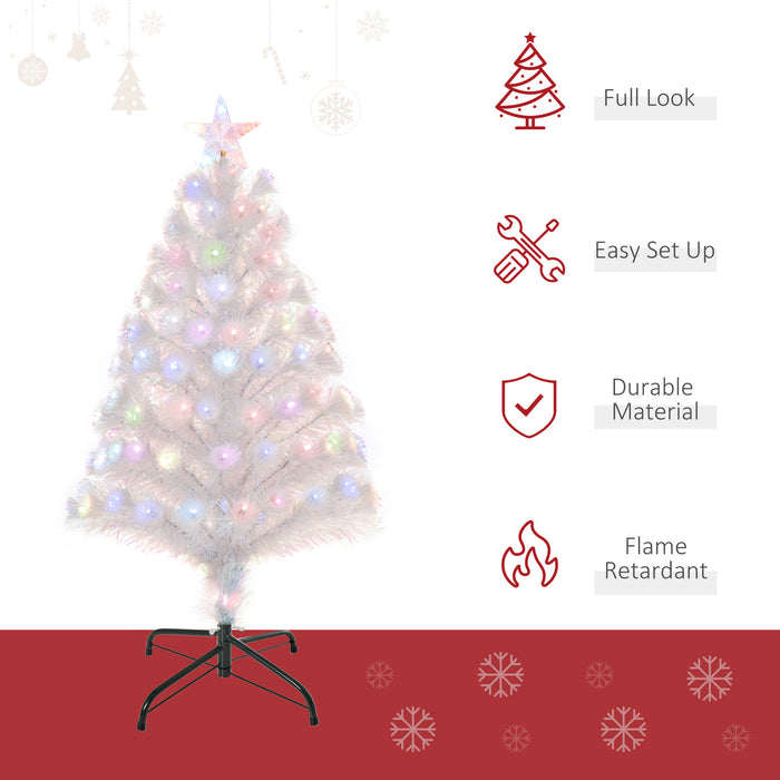 Fiber Optic LED Pre-Lit Artificial Christmas Tree, 3 Feet - Shimmering White Holiday Home Décor - Perfect Xmas Centerpiece for Small Spaces