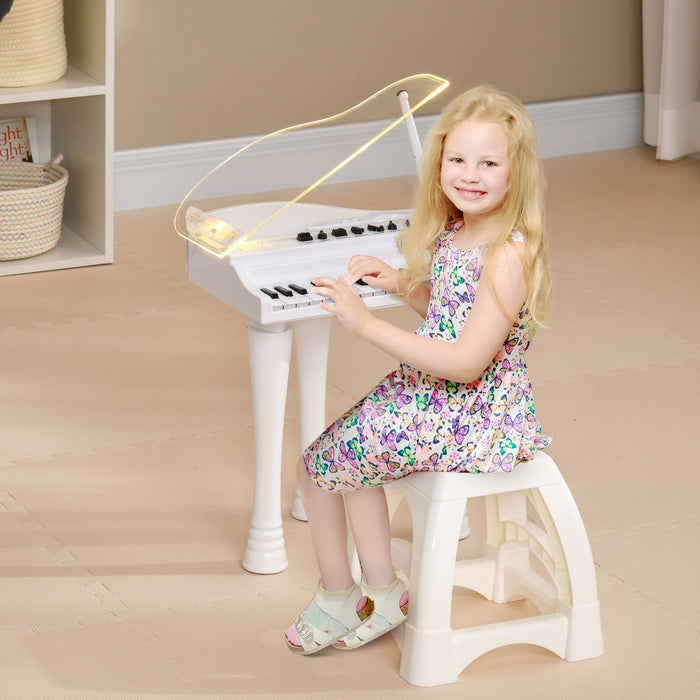Kids' 32-Key Electronic Piano Keyboard with Stool - Bright Lights, Integrated Microphone, Various Sound Effects, Detachable Legs - Interactive Musical Instrument for Children