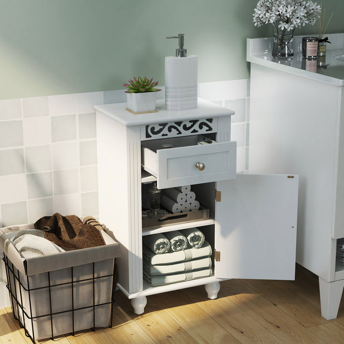 Carved Flowers Brand - Bathroom Storage Cabinet with Adjustable Shelf in White - Ideal for Organizing Bathroom Essentials