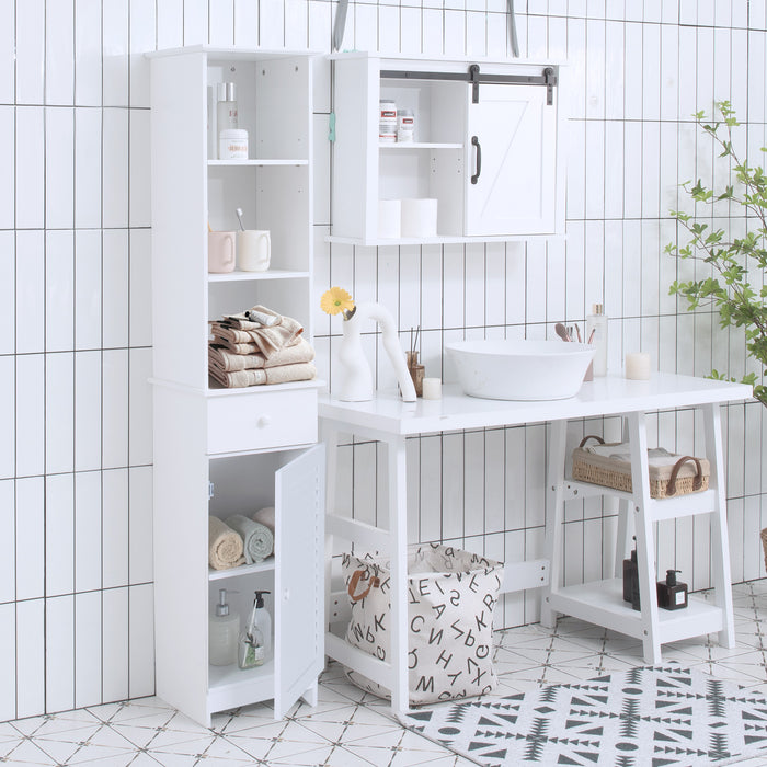 Tall White Bathroom Cabinet - Versatile Storage Unit with Adjustable Shelves - Ideal Space-Saving Solution for Small Bathrooms
