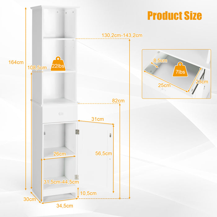 Tall White Bathroom Cabinet - Versatile Storage Unit with Adjustable Shelves - Ideal Space-Saving Solution for Small Bathrooms