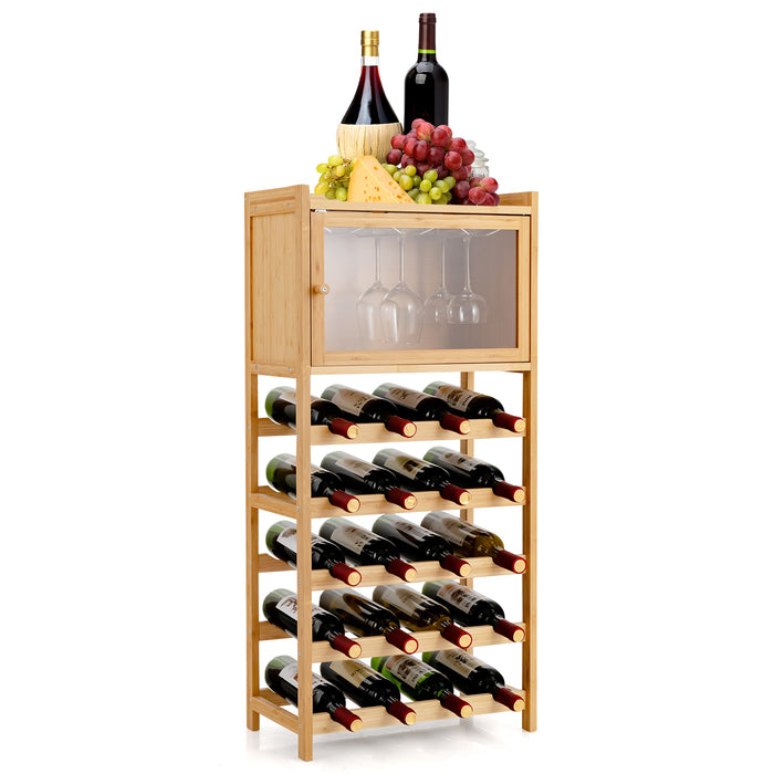 Bamboo Wine Bar Rack Cabinet - 20 Bottle Capacity in Natural Finish - Ideal Storage Solution for Wine Lovers