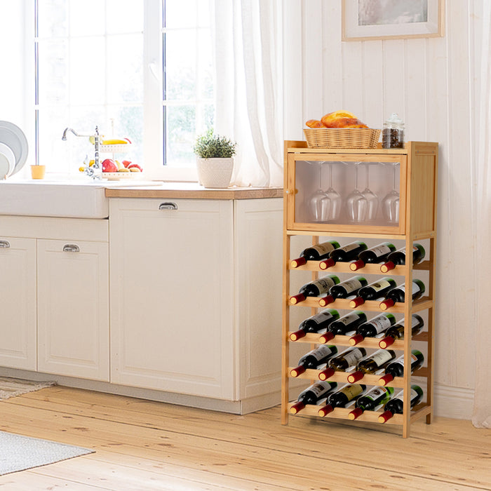 Bamboo Wine Bar Rack Cabinet - 20 Bottle Capacity in Natural Finish - Ideal Storage Solution for Wine Lovers