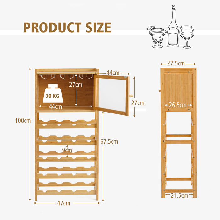 Bamboo Wine Bar Rack Cabinet - 20 Bottle Capacity in Natural Finish - Ideal Storage Solution for Wine Lovers
