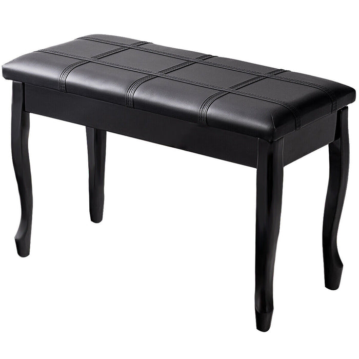 Padded Leather Bench - Piano Seating with Storage Compartment and Wooden Legs in Black Finish - Ideal for Musicians and Home Decor Enthusiasts