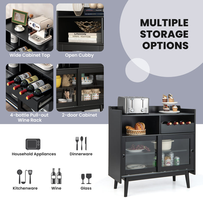 Modern Buffet Sideboard - 2 Sliding Tempered Glass Doors, Multipurpose Storage Cabinet - Ideal for Dining Room, Kitchen, and Living Spaces