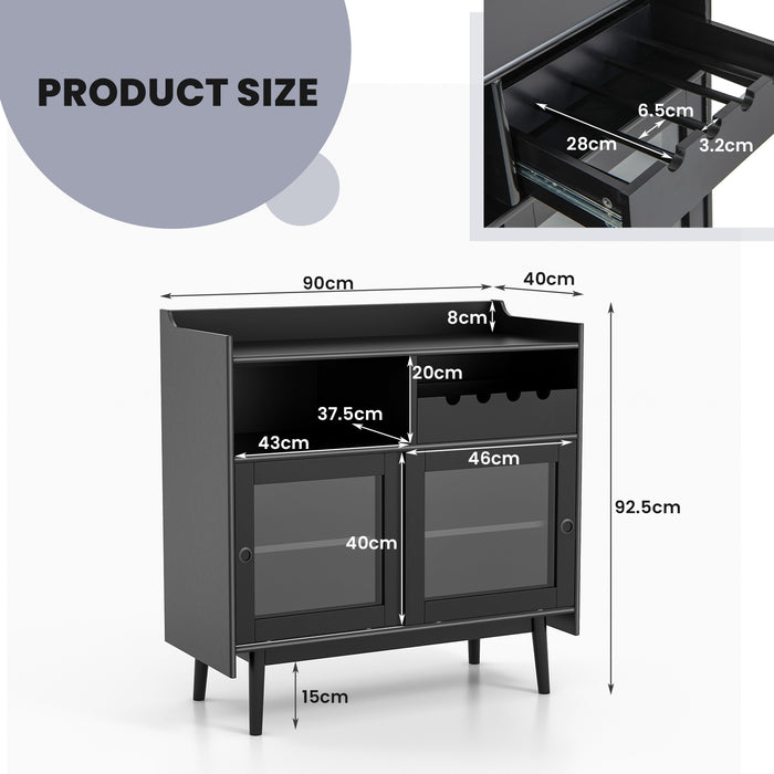 Modern Buffet Sideboard - 2 Sliding Tempered Glass Doors, Multipurpose Storage Cabinet - Ideal for Dining Room, Kitchen, and Living Spaces