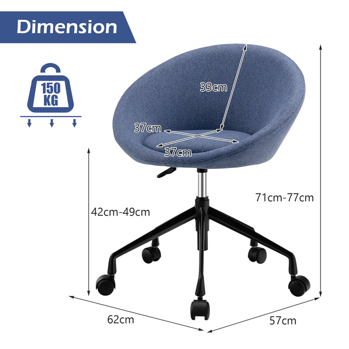 Height Adjustable Swivel Chair - Modern Design with Flexible Casters, Perfect for Study Room and Make-up Room - Ideal for Students and Beauty Enthusiasts, Blue Finish