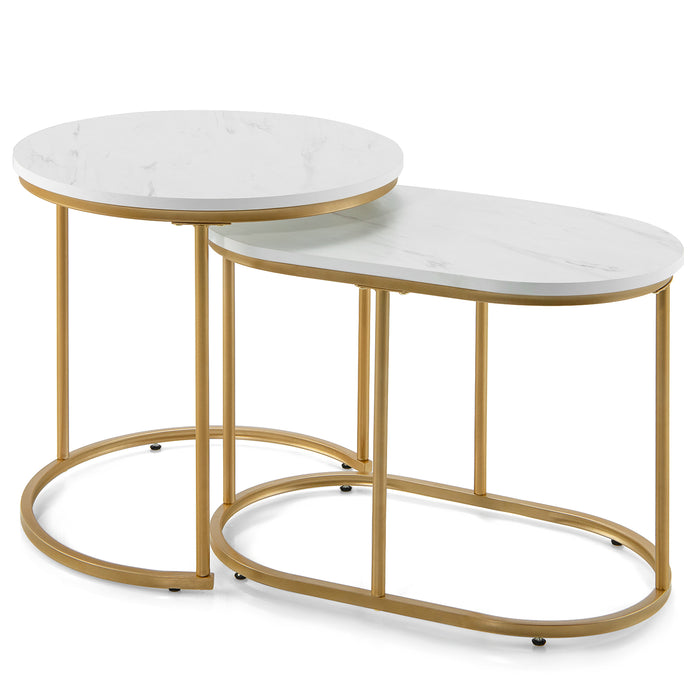 Modern Nesting Coffee Table Set of 2 - Elegant White Design for Contemporary Decor - Ideal for Living Room Arrangement